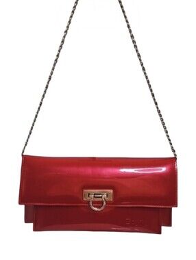 Beijo Red Shiny Patent Clutch Purse Gold Hardware Shoulder Bag Evening Formal